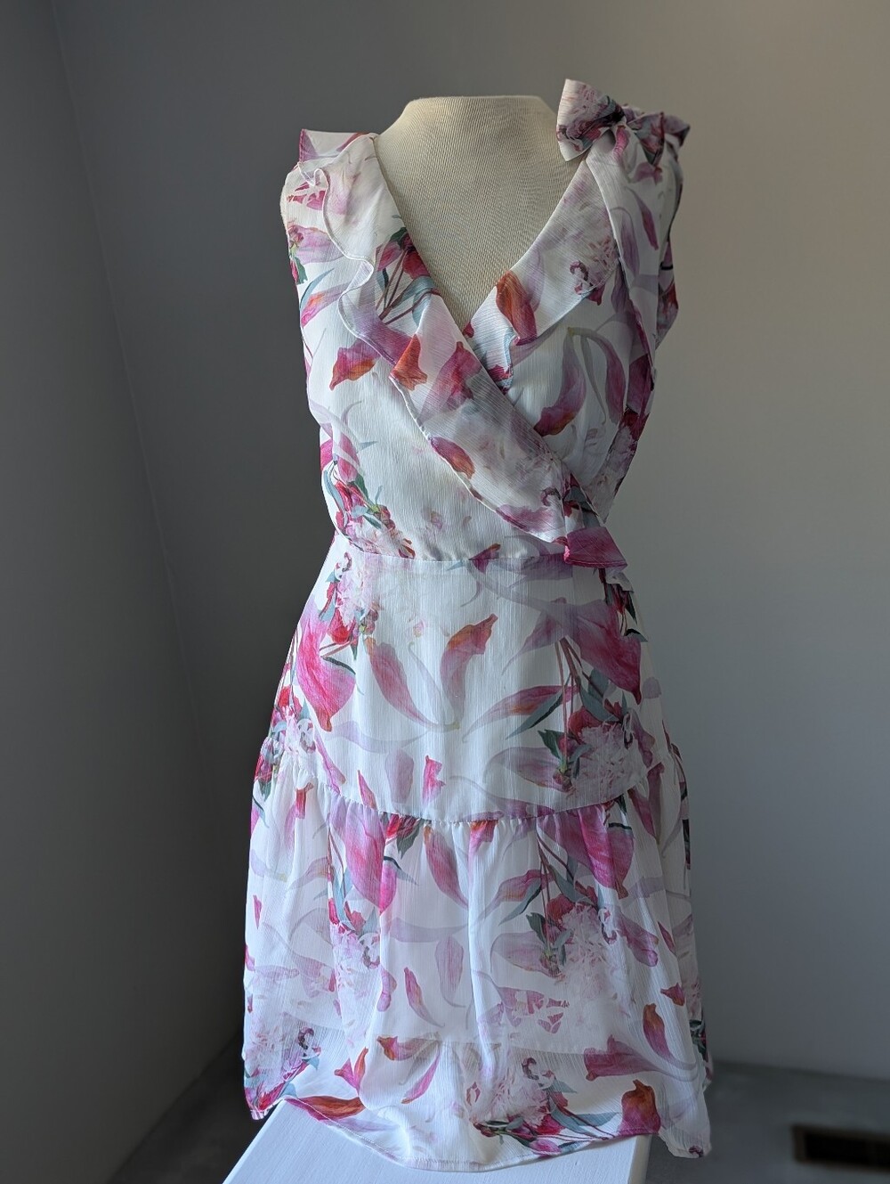 Grace Willow Floral Ruffled Crossbody Shoulder Bow Cocktail Dress